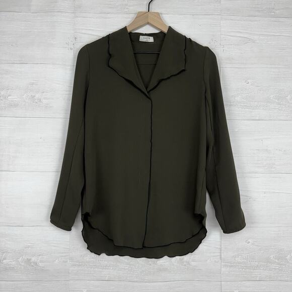 Aritzia Babaton Rena Top Popover Blouse Size XS Olive Green Long Sleeves Preppy - Picture 13 of 15